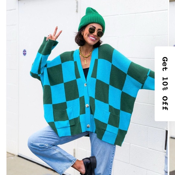 Dressed in LALA Green Checkered Cardigan - Picture 3 of 3